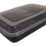 38oz Black Plastic Rectangular Microwavable Food Container