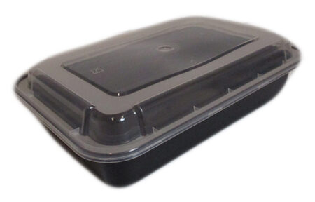 38oz Black Plastic Rectangular Microwavable Food Container